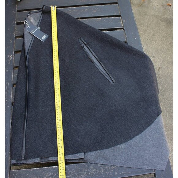 New w/Tags Eileen Fisher -Leather Trim Front Felted Merino Snap Front Cape, M/L - Picture 8 of 14